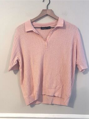 Ralph Lauren Women’s Cable Knit Polo Shirt Size XXL Pink Short Sleeve Sweater